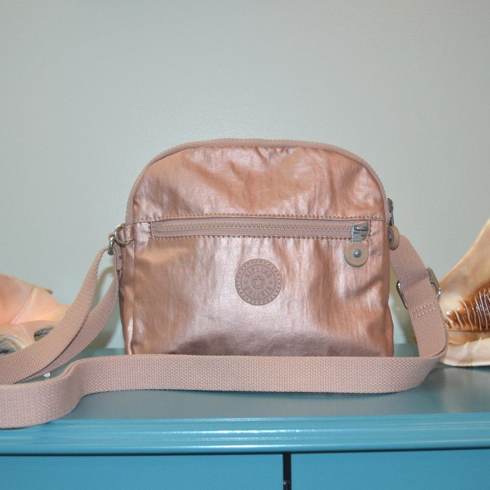 Kipling Cara Rose Gold Triple Compartment Crossbody Bag